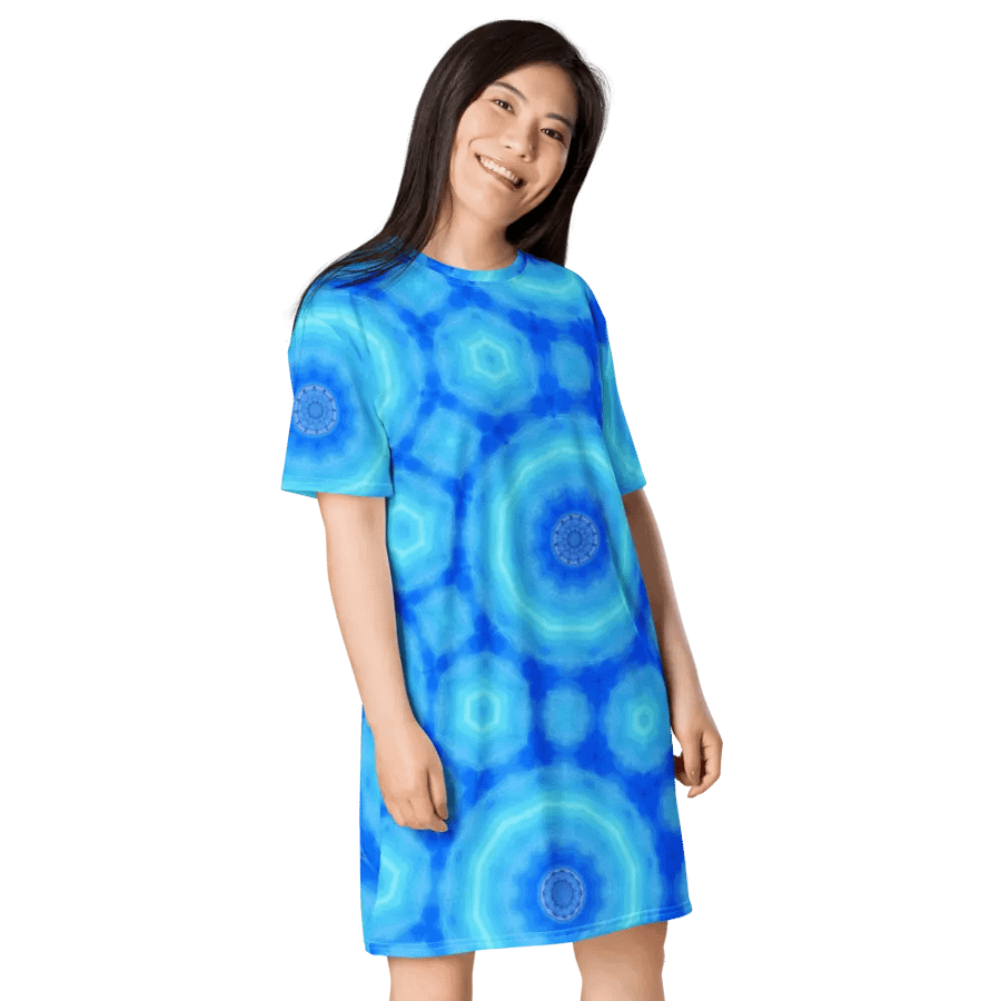 Abstract Circular Pattern in Blues Ladies T Shirt Dress product image (11)