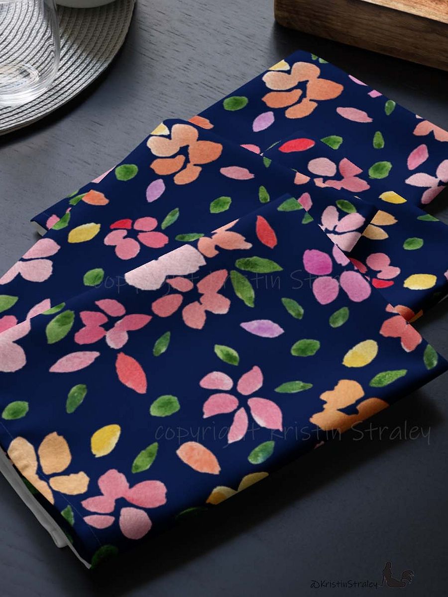 Spring Flowers on Navy Blue Cloth Napkin Set of 4 product image (9)
