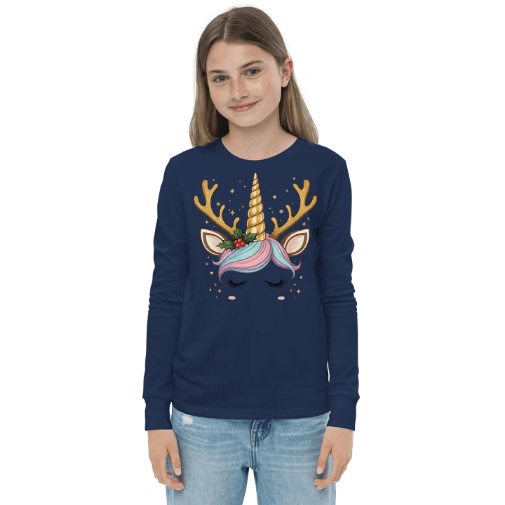 Cute Whimsical Holiday Unicorn Long Sleeve Tee product image (1)