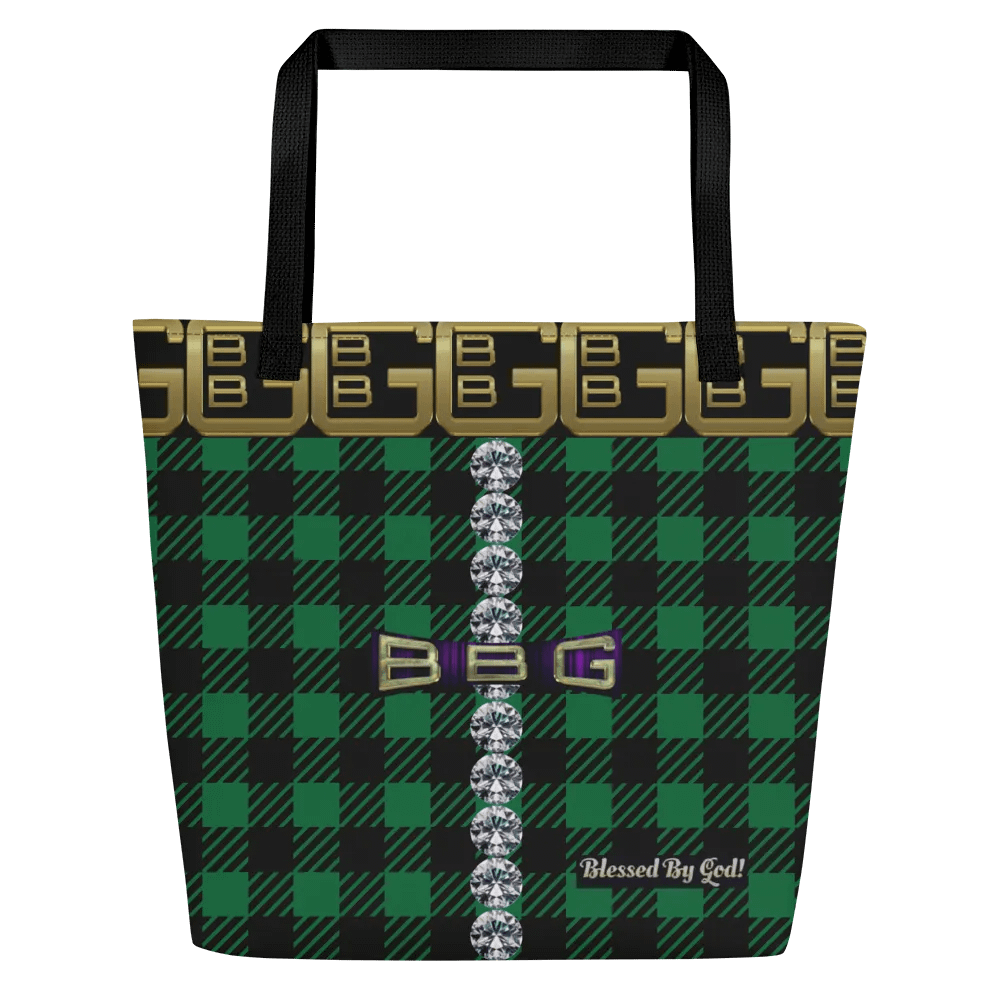 Green Plaid Geometric with Diamonds BBG Tote Bag with Pocket product image (1)