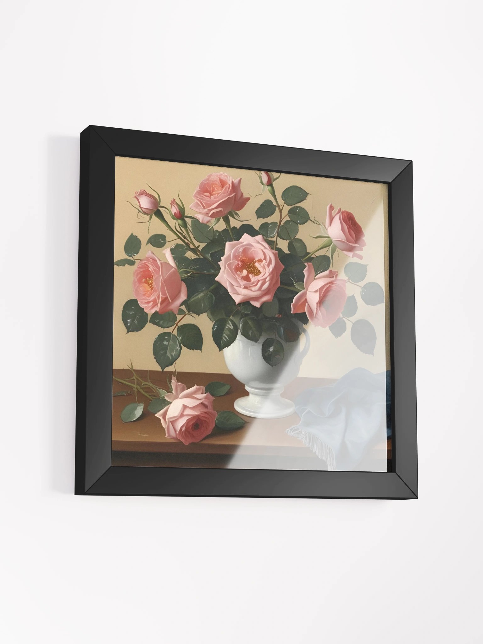 PInk Roses with Blue Cloth Framed Premium Poster product image (15)