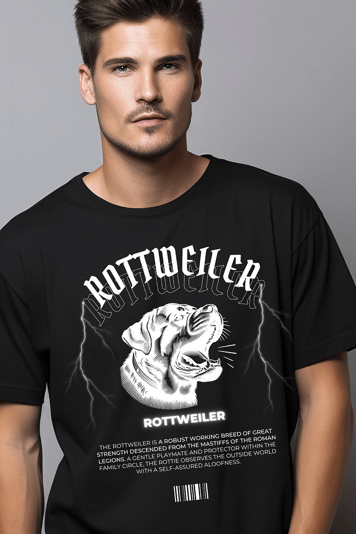 Black And White Barking Rottweiler Relaxed Fit T-shirt product image (1)
