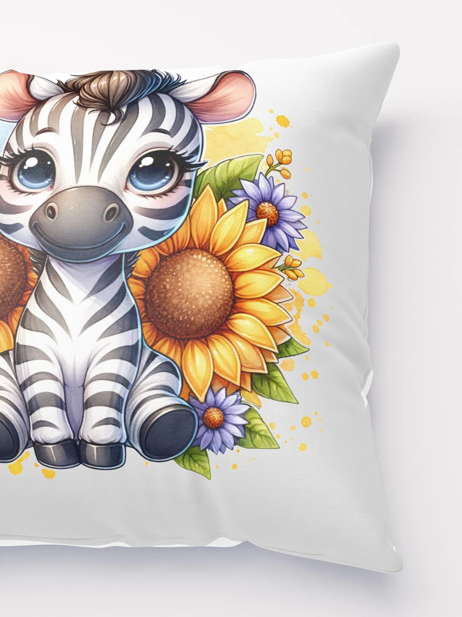 Cute zebra playing in the sunflowers pillow. product image (2)