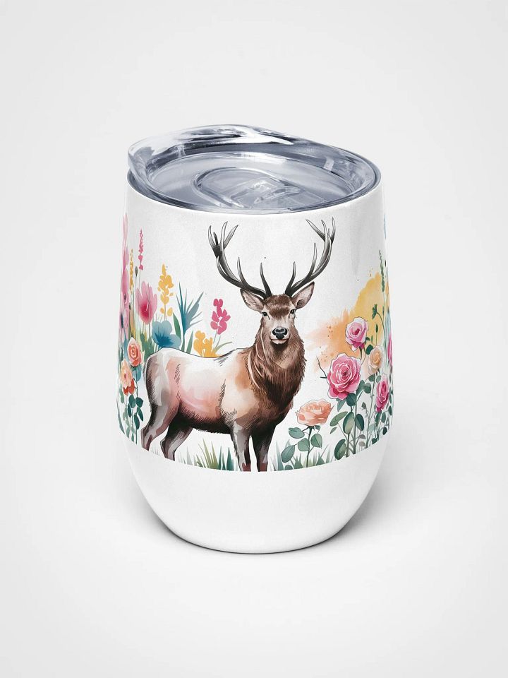 Regal Stag in Wild Roses 12 Oz Wine Tumbler – Elegant Watercolor Stag & Floral Design product image (2)