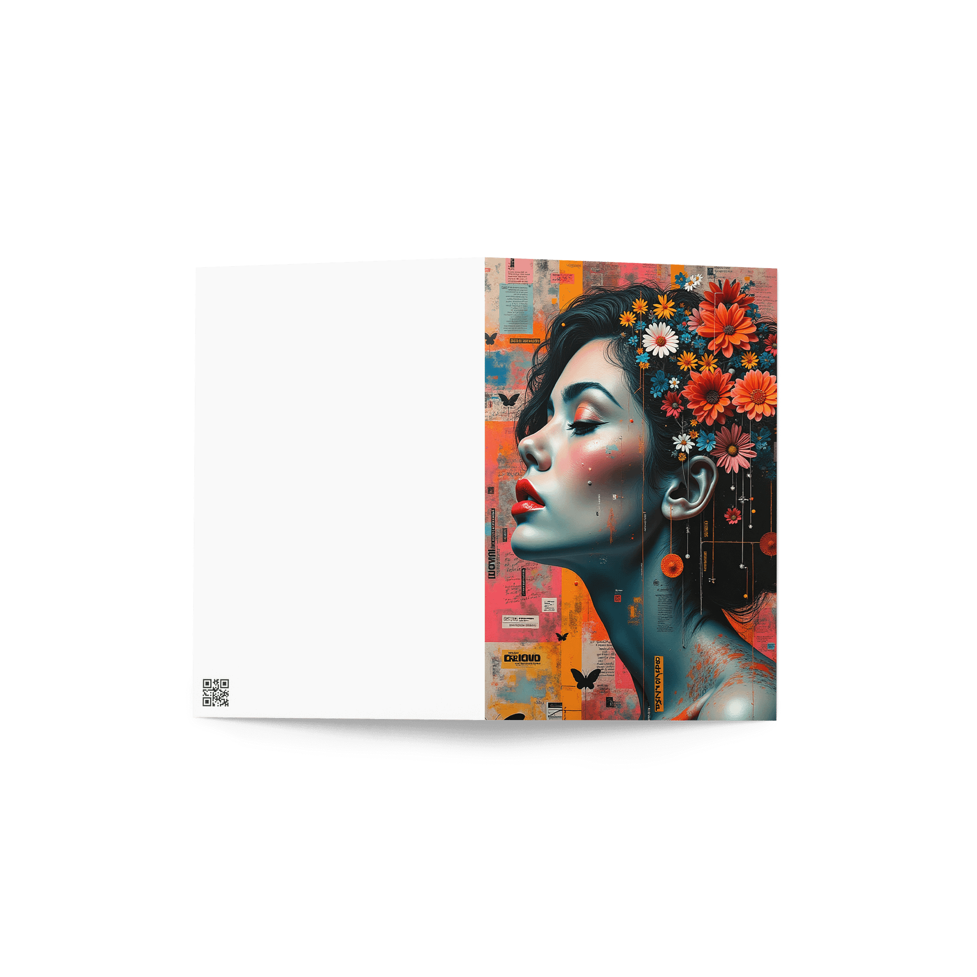 Modern Surreal Portrait Print with Floral Crown and Butterflies product image (2)