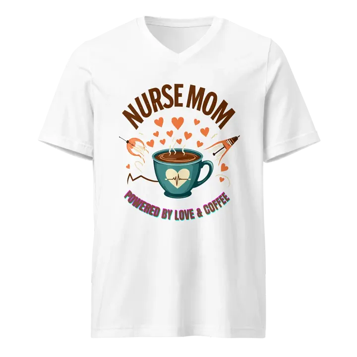 Heartbeat Nurse Mom, powered by coffee V-Neck Tee product image (5)