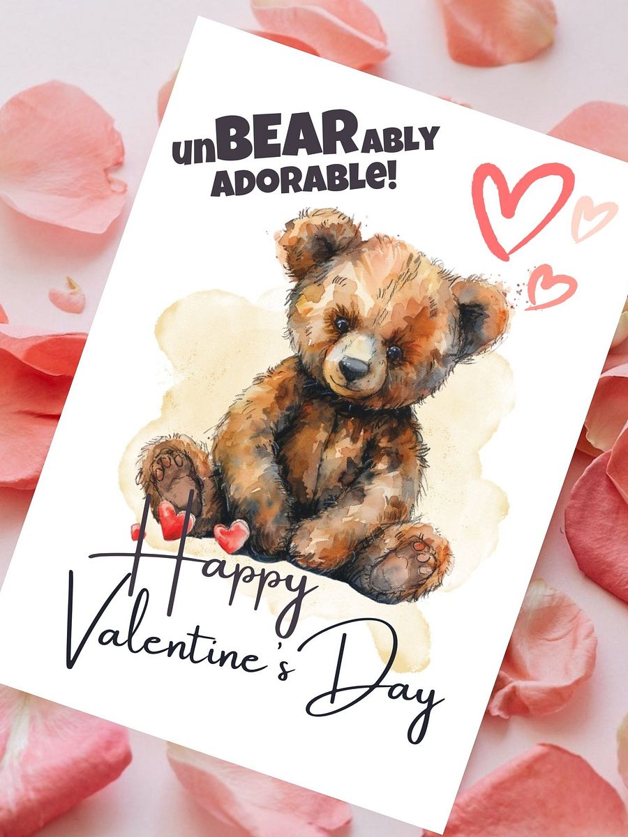Teddy Bear Printable Valentine’s Card Unbearable Adorable product image (2)