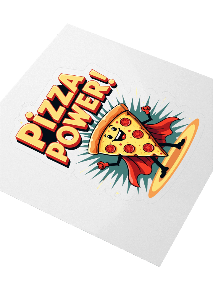 Pizza Power Sticker | Superhero Food Character Vinyl Decal | Funny Pizza Slice Laptop Sticker Kiss Cut Stickers product image (1)