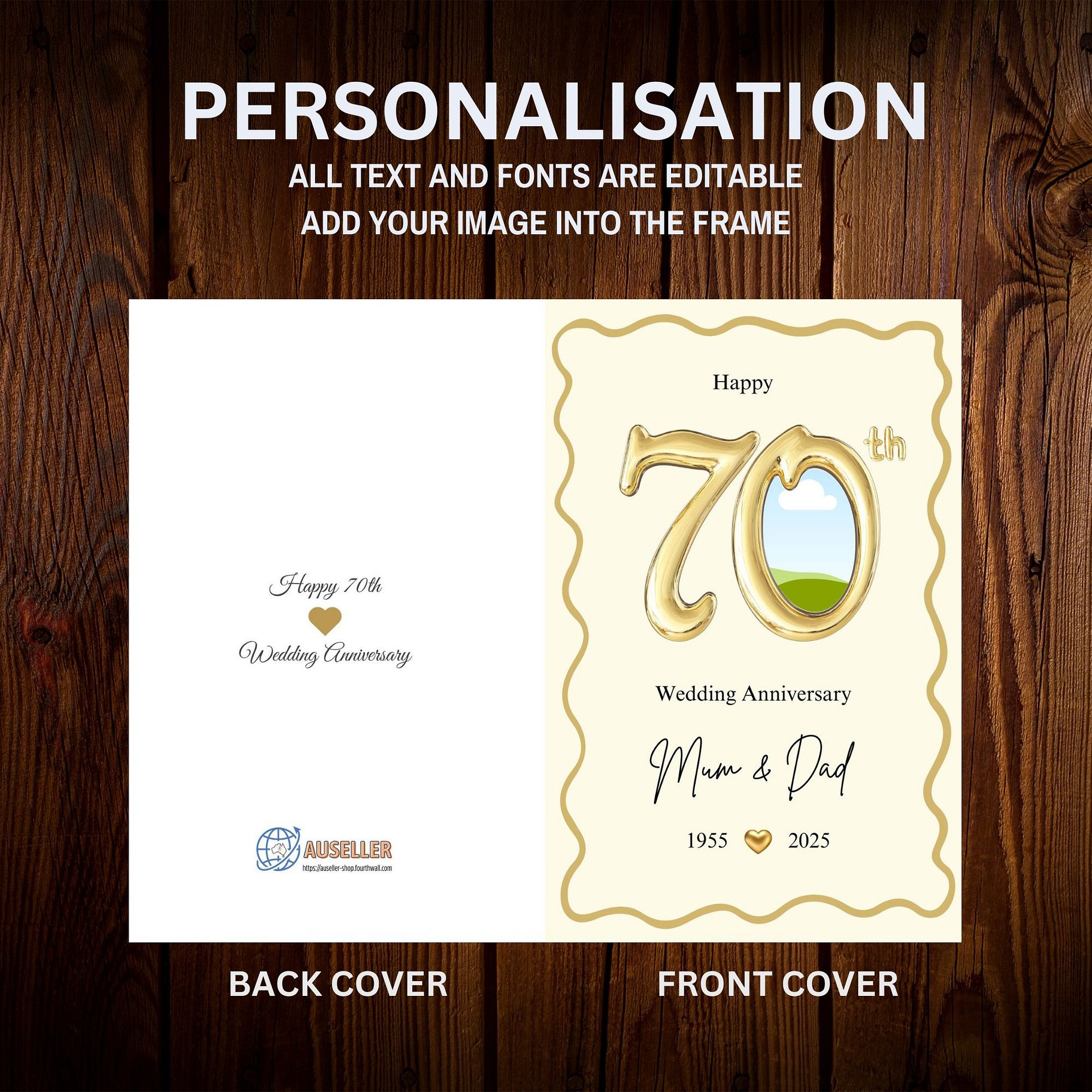 Gold Balloon-style 70th Year Wedding Anniversary Photo Card Template product image (6)