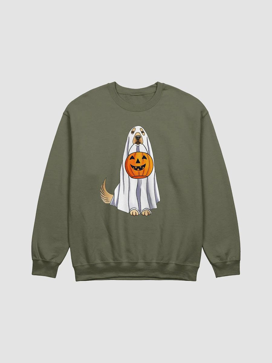 Funny Golden Retriever Halloween Sweatshirt | Cute Ghost Goldie Holding a Pumpkin Basket Halloween and Fall Shirt product image (21)