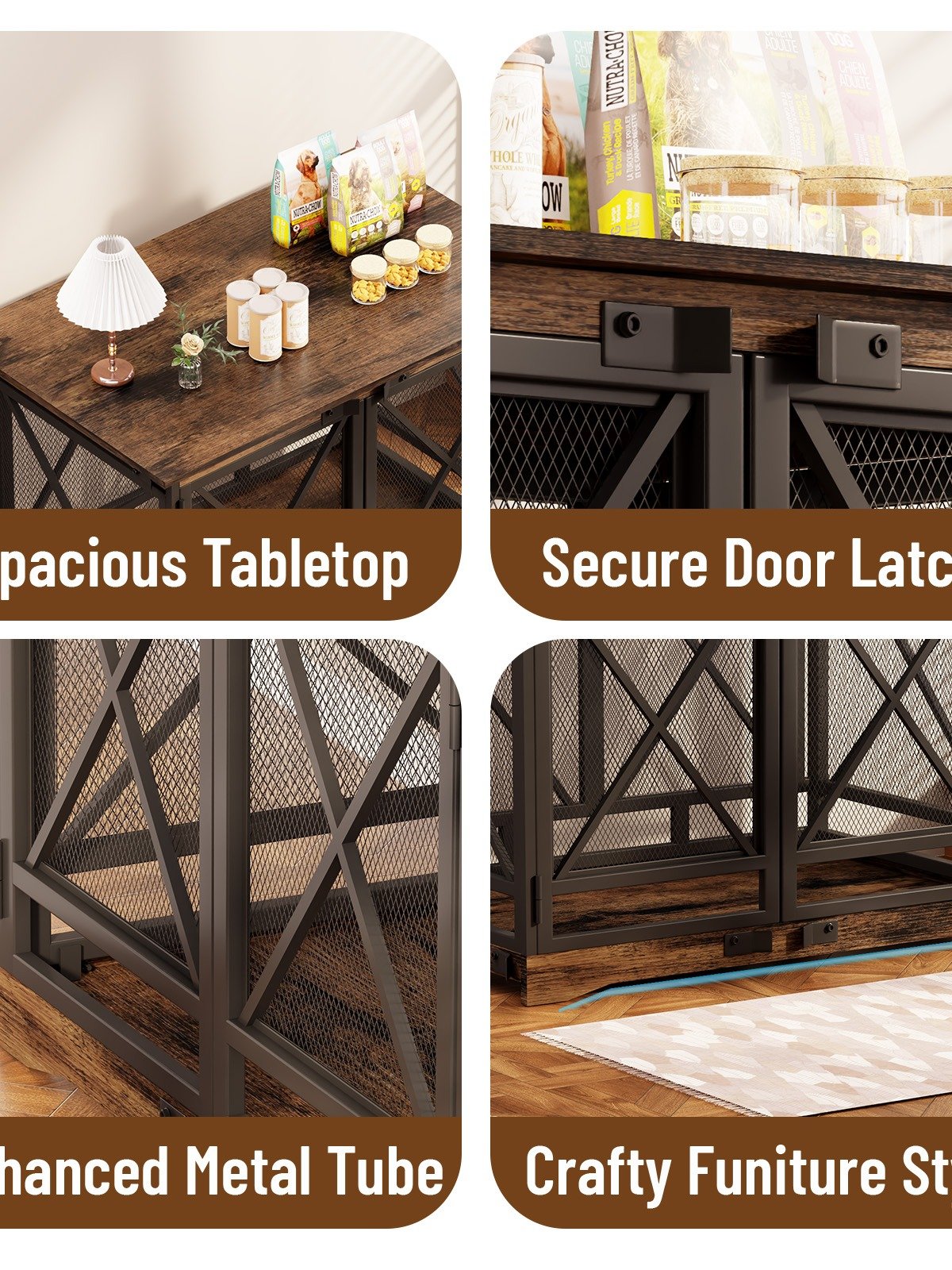 48 inch Extra Large Dog Crate Furniture,Double Door Indoor Kennel,End Side Table Wooden Dog Crates,Anti-Chew Anti-Escape, Wood product image (5)