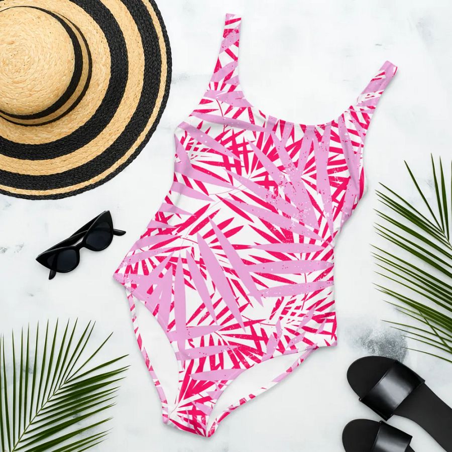 Ladies full swimsuit in lovely tropical Pink palm leaves design. Fresh and trendy. product image (4)