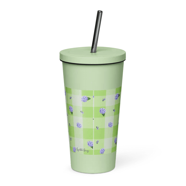 Hydrangeas on Gingham Metal Tumbler product image (2)