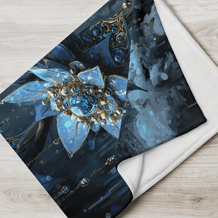 Blue Crystal Flower Throw Blanket | Luxury Botanical Jewelry Art | Sapphire Floral Fantasy Blanket | Elegant Home Decor Gift product image (3)