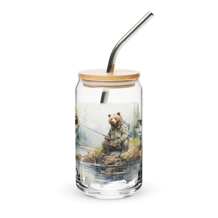 Wilderness Fishing Bear Can-Shaped Glass product image (1)