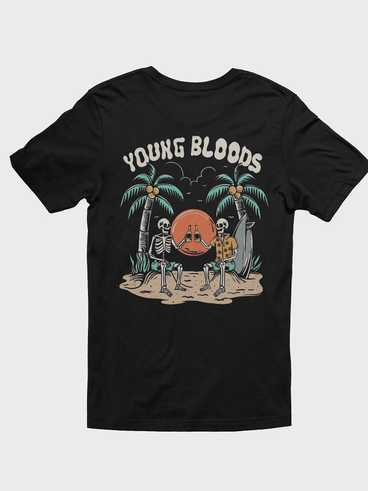 Skeleton Friends Relaxing on Beach with Sunset and Palm Trees T-Shirt product image (1)
