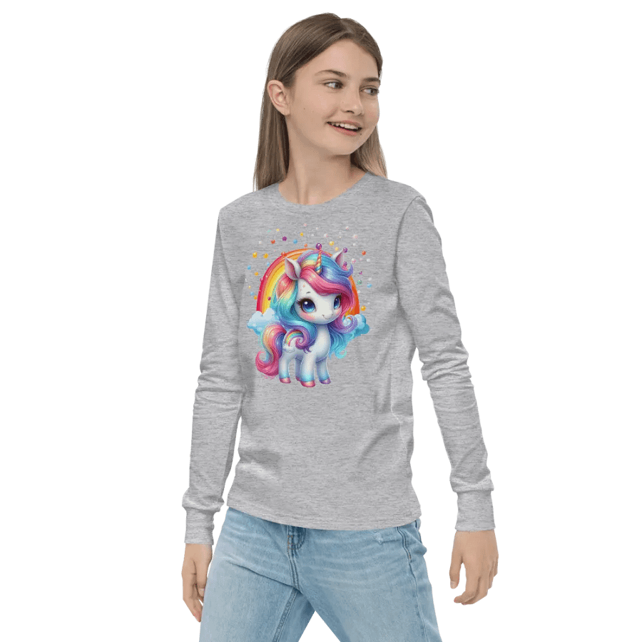 Rainbow Unicorn Youth Long Sleeve T-Shirt Front & Back Design product image (4)