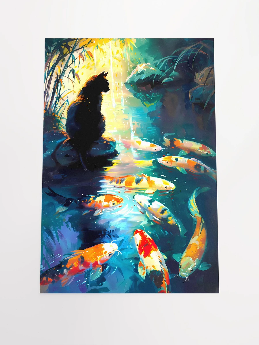 Cat Contemplating at the Koi Pond Matte Poster product image (3)