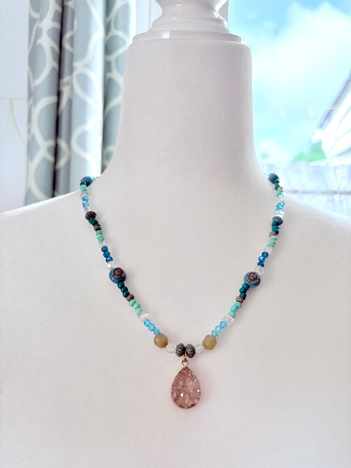 Shoreline Sands Druzy Pendant Necklace | Handmade Glass Beaded Jewelry | Monique Faella Designs™ | MFD-00187 product image (1)