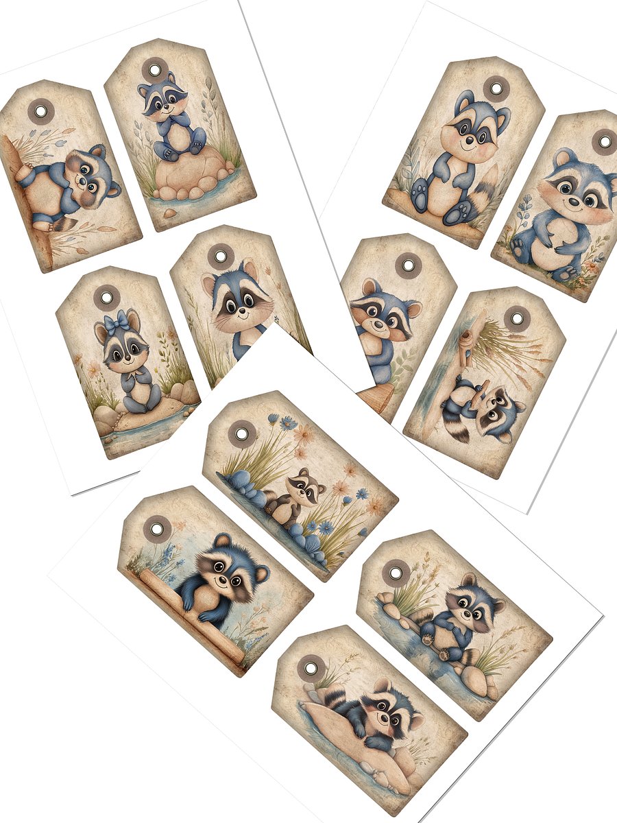 Adorable Blue Raccoons Gift Tags product image (2)