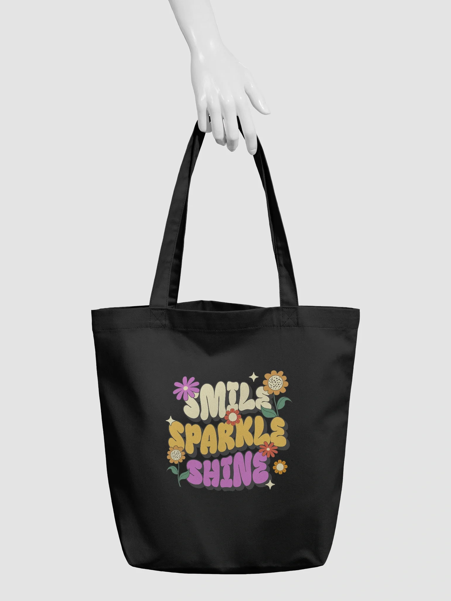 Chic Smile Sparkles Shine Bubble Typography Tote Bag Design product image (5)