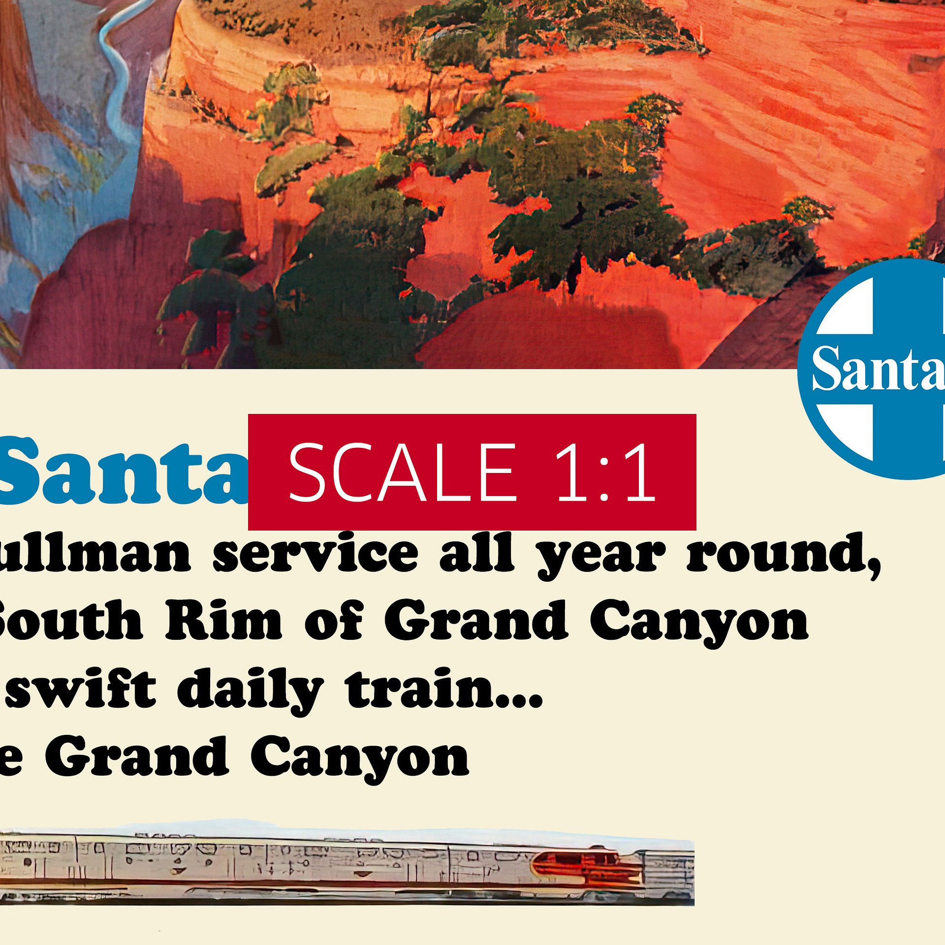 Grand Canyon with Santa Fe Railway, 1950s — retro train poster, vintage train art, train print, retro travel wall art product image (5)