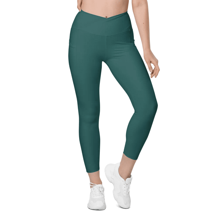 Plain Teal Green Soft Summer Women's High Waisted Premium Crossover Leggings with Pockets by Treasure Pie product image (2)