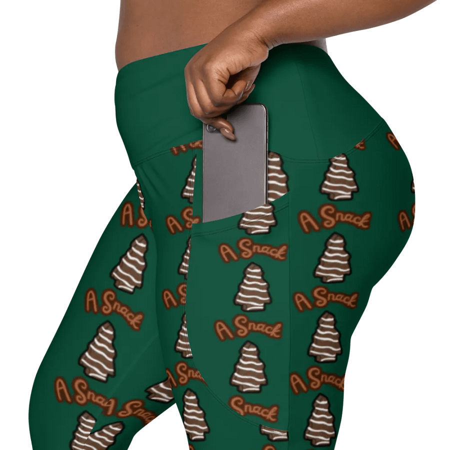 Chocolate Holiday Snack Cake All-Over Print Green Crossover Leggings with Pockets product image (8)