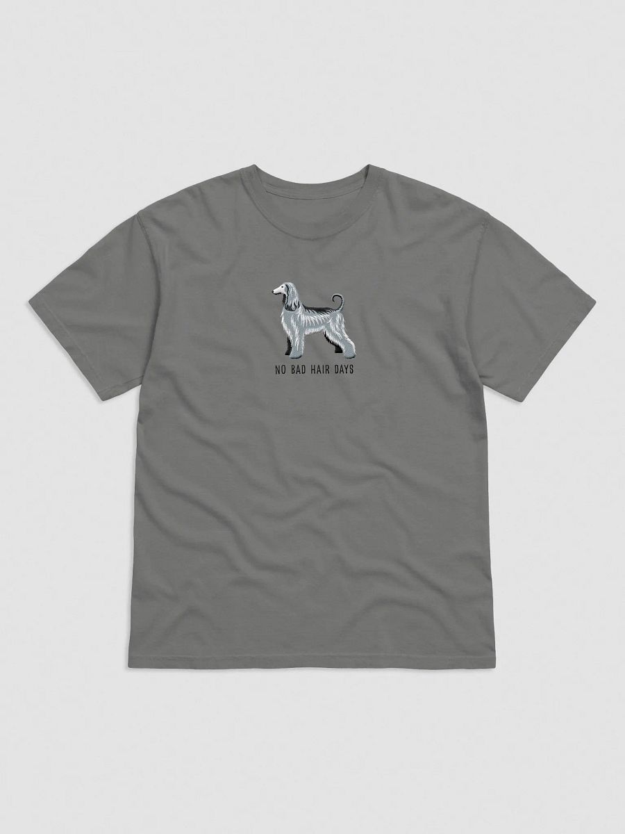 No Bad Hair Days T-Shirt(Embroidered) of an Afghan Hound(Gray/Blue) product image (5)