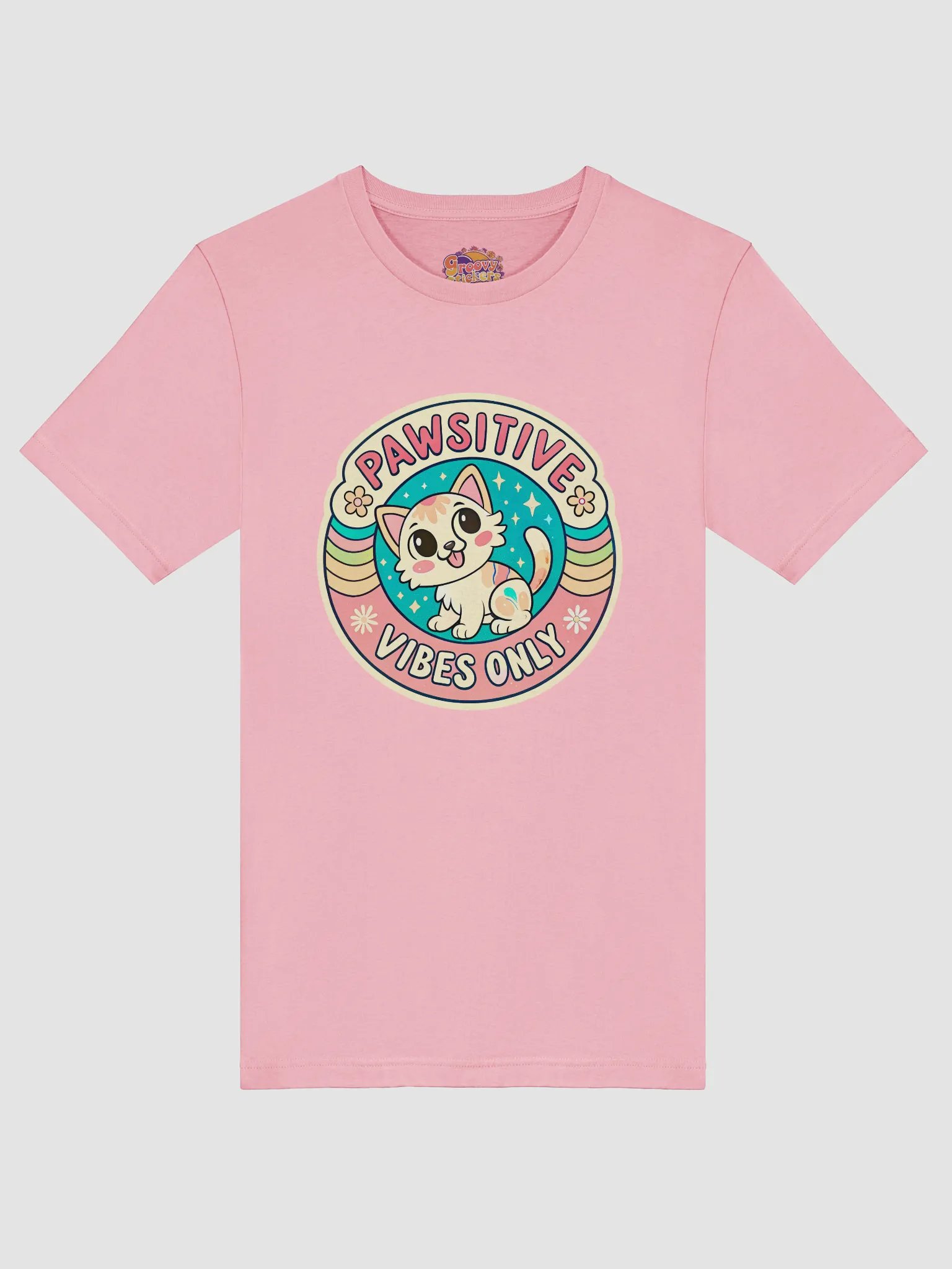 Pawsitive Vibes Cartoon Cat T-Shirt product image (3)