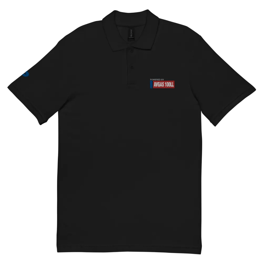 POWERED BY AVGAS 100LL - PIQUE BLACK POLO SHIRT product image (3)