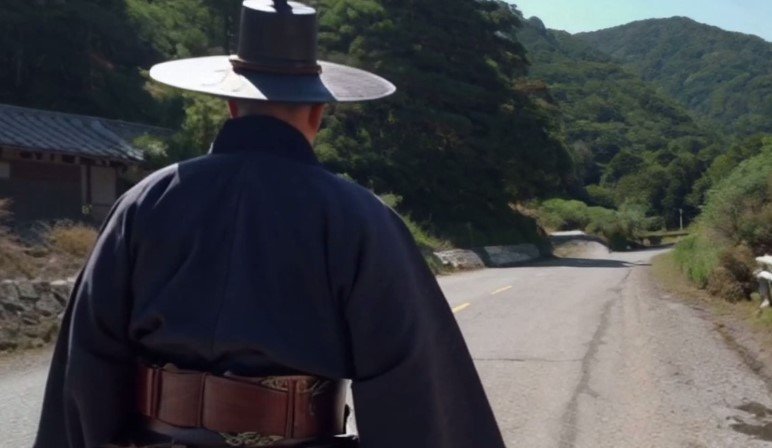 Close up of a Samurai Walking Towards the Road Video 4K Generative AI for Personal and Commercial Use product image (1)