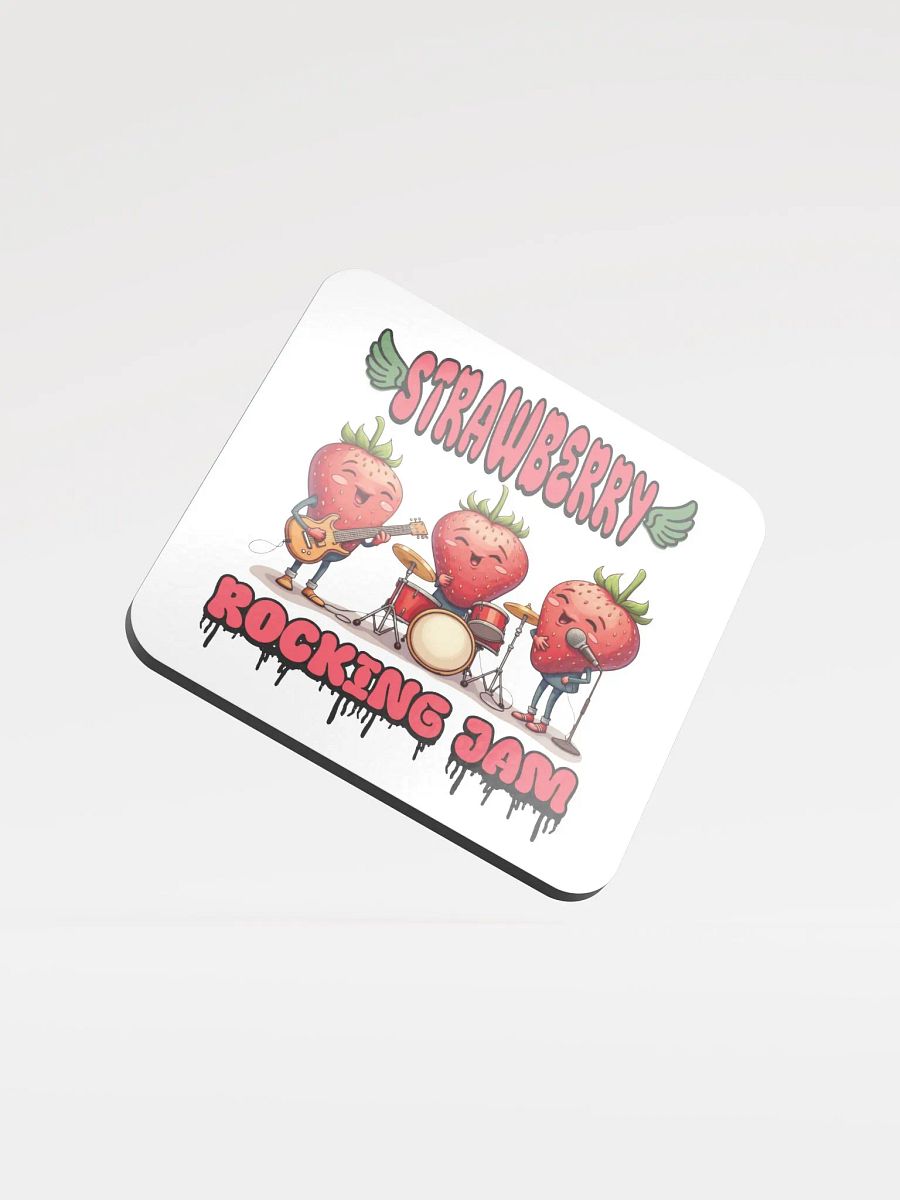 Strawberry Rocking Jam Band Glossed Cork Coaster product image (1)