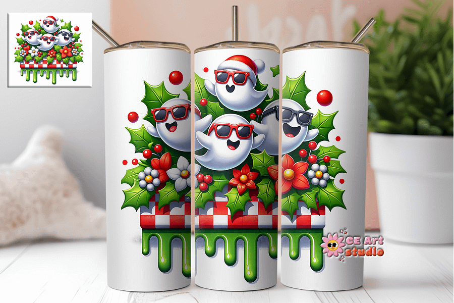 Ghost Christmas Cute Tumbler Wrap PNG product image (1)