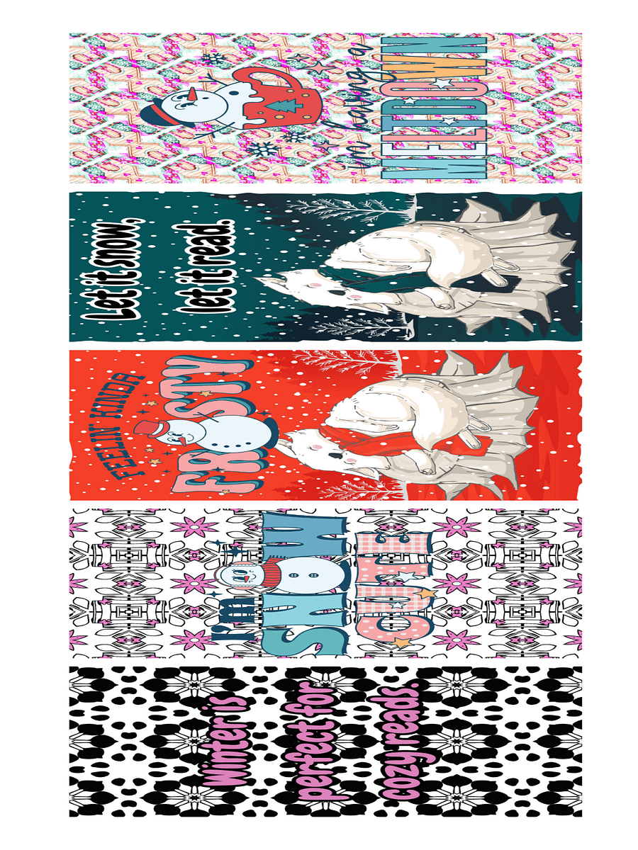 Colored Winter Themed Bookmarks with Patterns and Quotes product image (7)