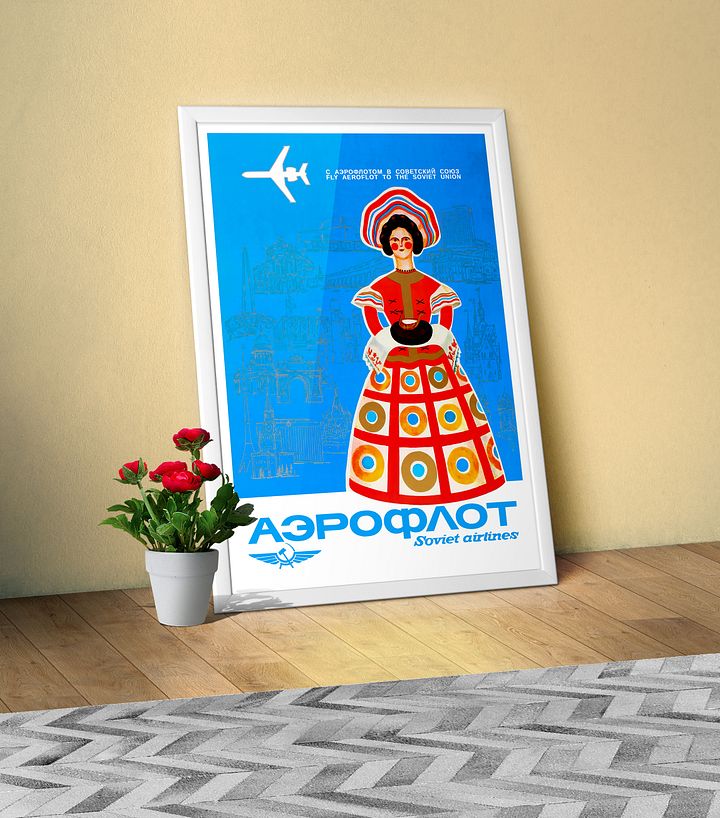 Soviet Aeroflot, USSR airlines 1980s — Soviet retro travel poster, soviet vintage art, soviet propaganda print product image (1)