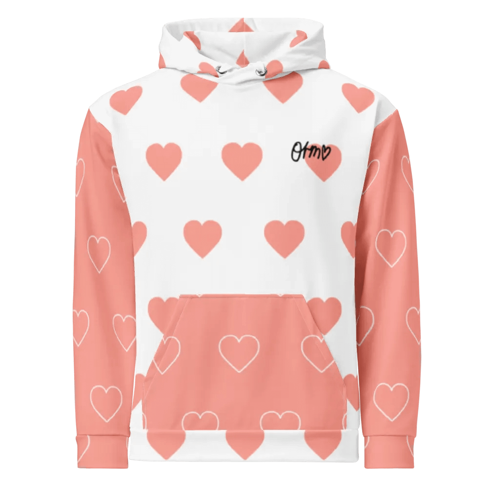 Orm Kornnaphat Heart Design Unisex Hoodie (White & Pink) product image (12)