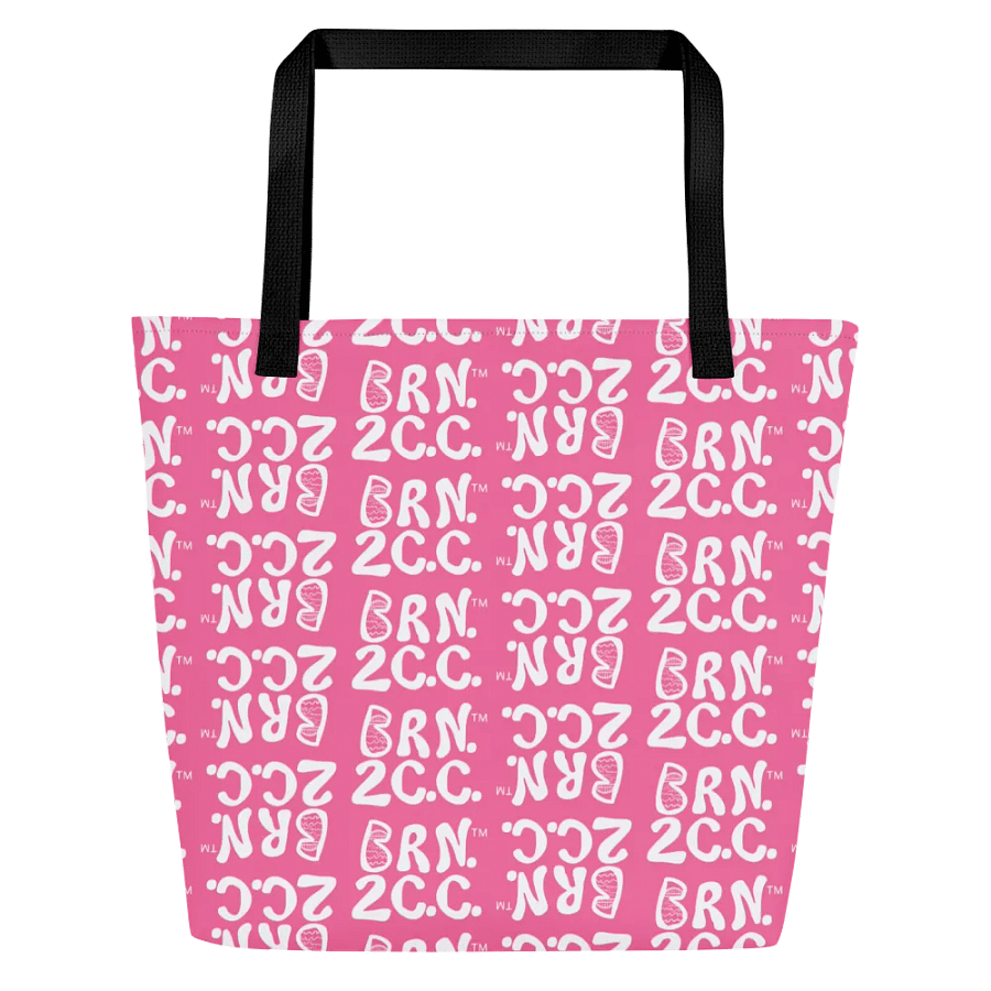 BRN.2C.C.™ | Large Tote Bag with Pocket | Coastal Classic | All-Over Logo Print | White Logo Repeat on Brilliant Rose product image (1)