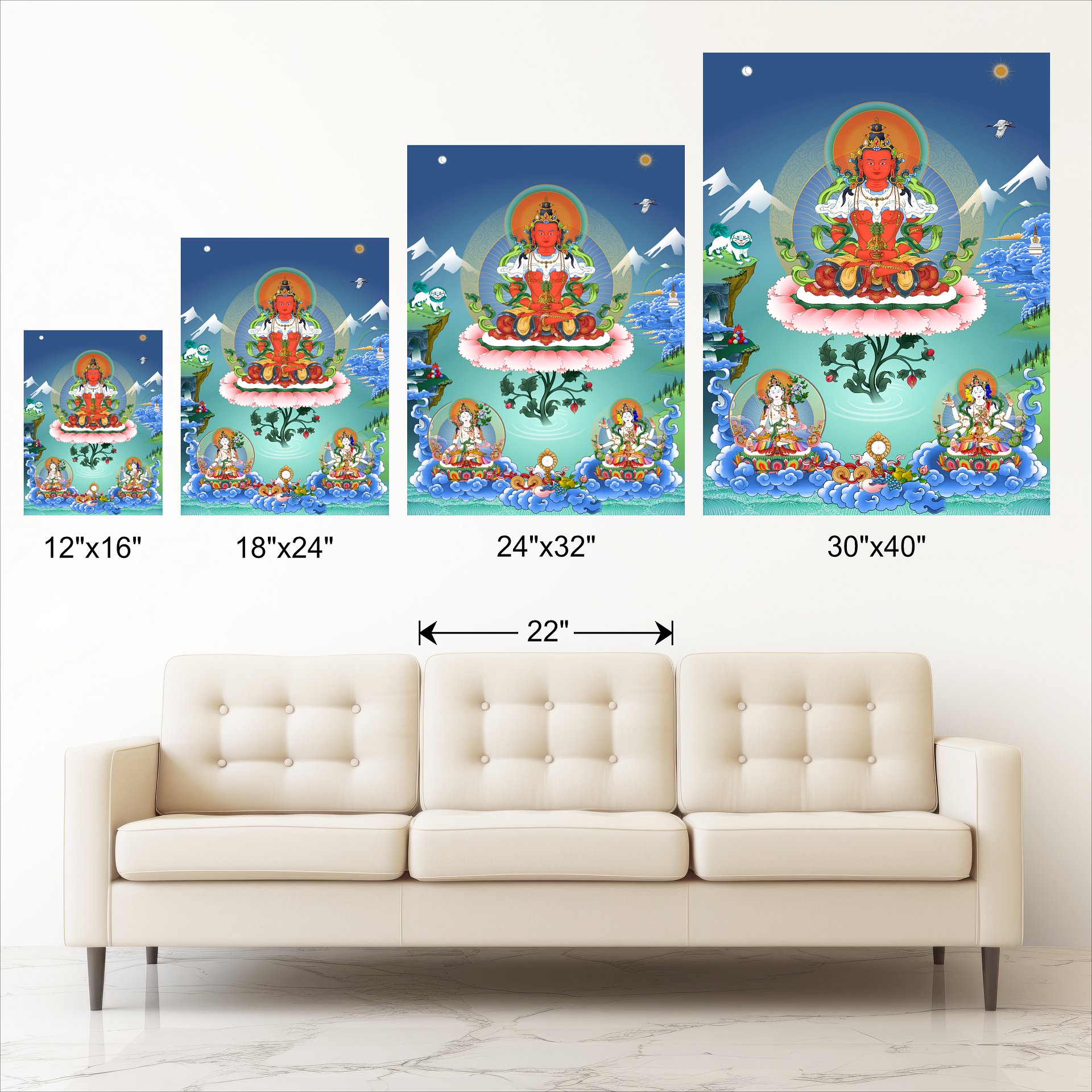Amitayus Buddha with White Tara and Namgyalma thangka canvas print product image (11)