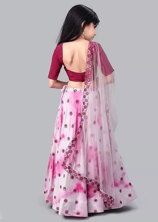 Girl's Stylish Mirror Sequins Embroidered Work Silk Readymade Lehenga Choli With product image (2)