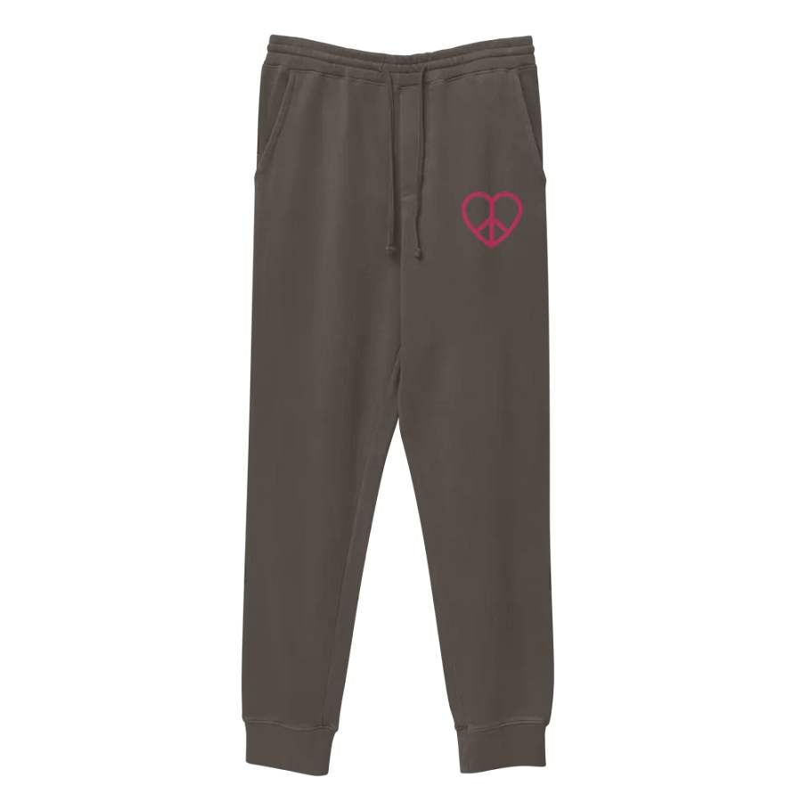 Embroidered Peace-Heart Sweatpants with Pockets (Pink Heart) product image (5)