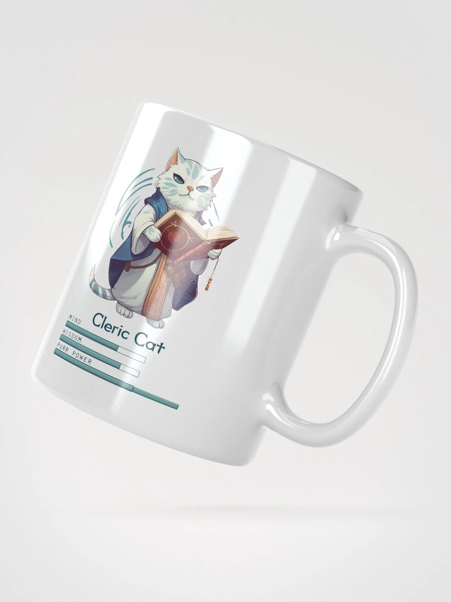 RPG Cleric Cat white ceramic mug 11oz 15oz 20oz for gamers and cat lovers product image (6)