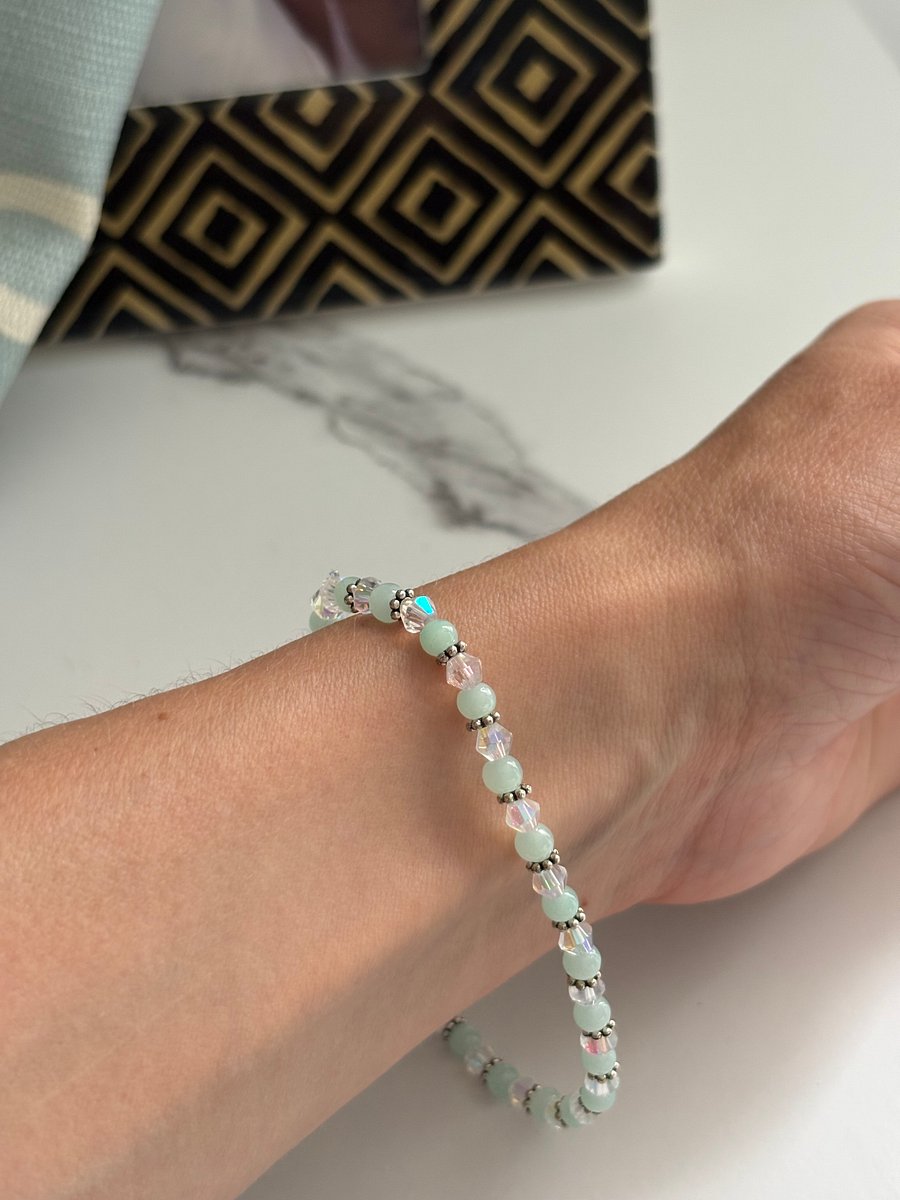Handmade 8" Turquoise & Metallic Bead Stretch Bracelet | Coastal Charm Jewelry by Monique Faella Designs™ | MFD-00170 product image (6)