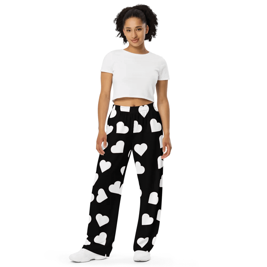 Love Pattern 5 Black and White Unisex Wide Leg Trousers product image (9)