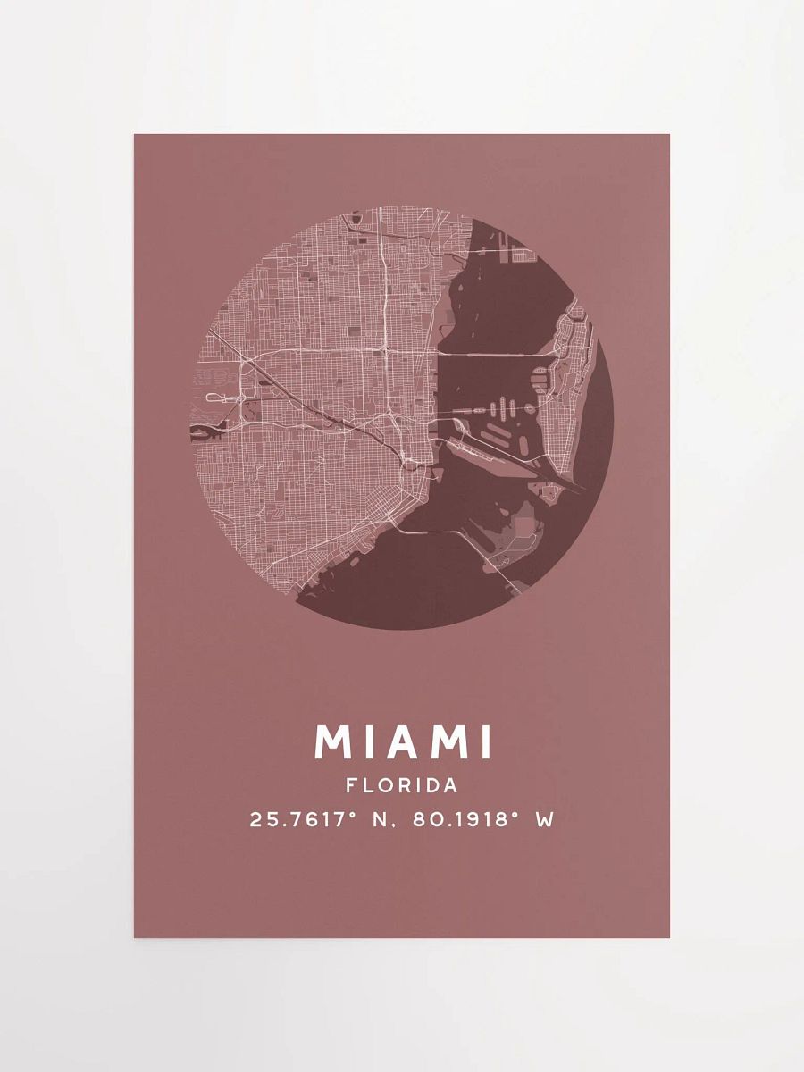 Miami Street Map Poster – Red Minimalist Circular City Art product image (3)