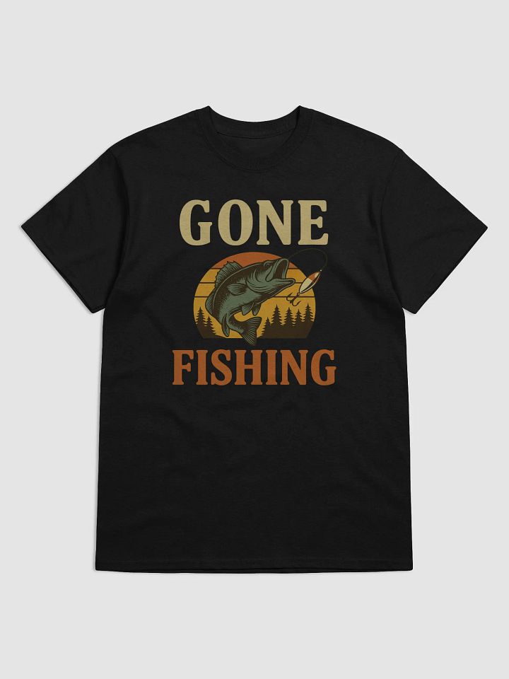 Gone Fishing T-Shirt – Vintage Bass Fishing Shirt with Retro Sunset Design product image (1)
