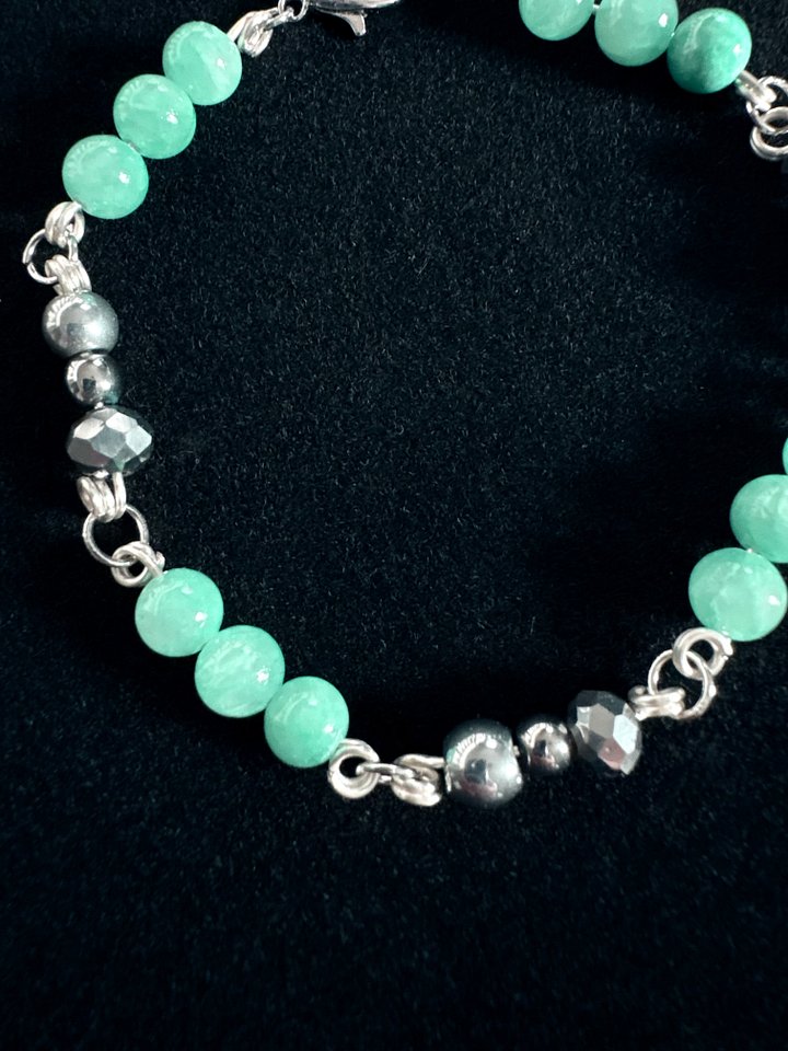 MFD-00278 | 7.5" Semi-Precious Aqua Beads Bracelet | Wire Wrapped Links | by Monique Faella Designs™ product image (2)