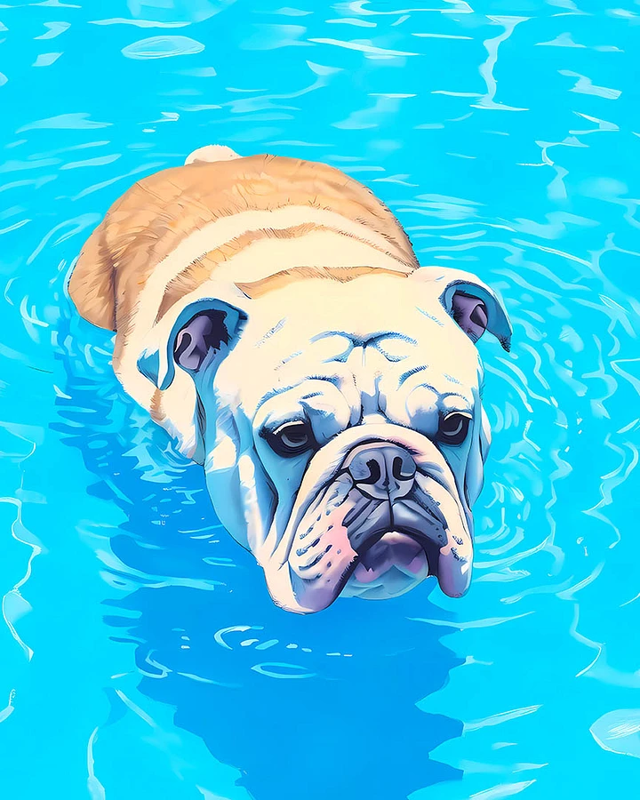 Red White Bulldog Swimming in Blue Water Minimalist Style Matte Poster product image (1)