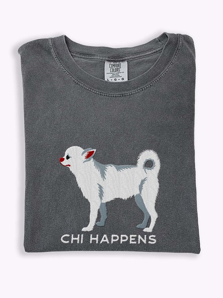 Chi Happens T-Shirt(Embroidered) of a Chihuahua(White) product image (1)