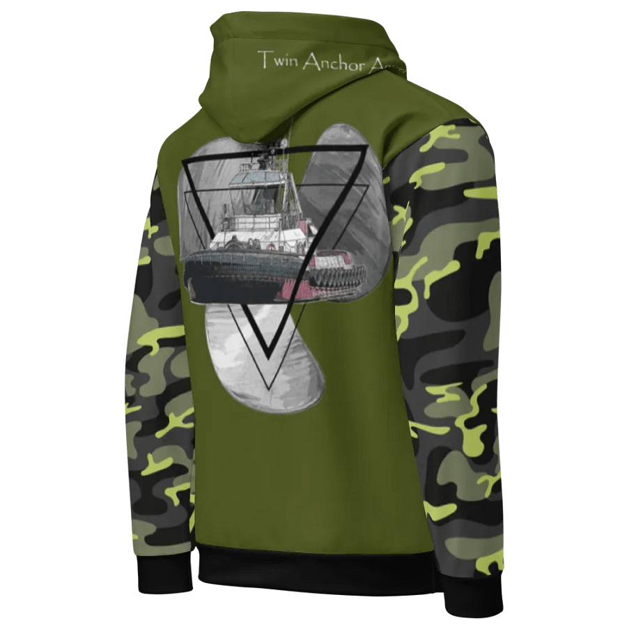 Camouflage & Green Three blade prop triangle Athena tug Hoodie product image (8)